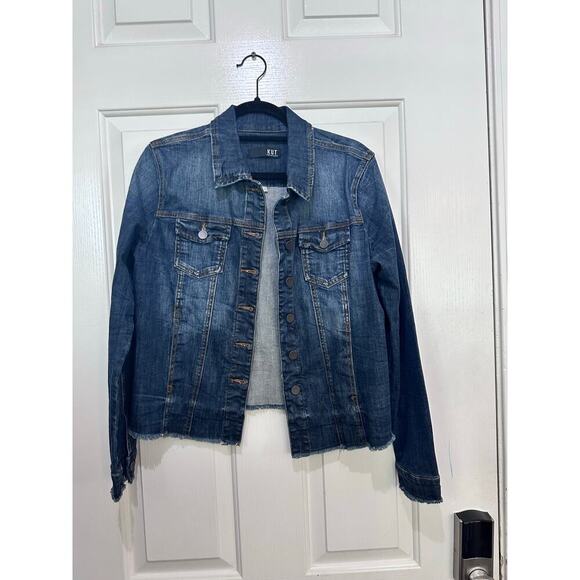 Kut from the Kloth Women's Blue Helena Raw Hem Jean Jacket Size Large - Picture 1 of 5